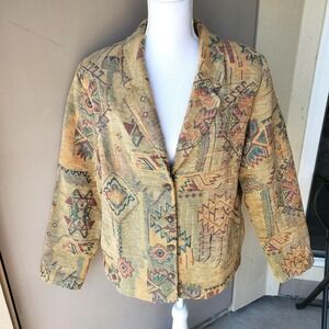 Vintage Graff Jacket Womens Large Southwestern Tapestry Blazer‎ Coat 90s USA